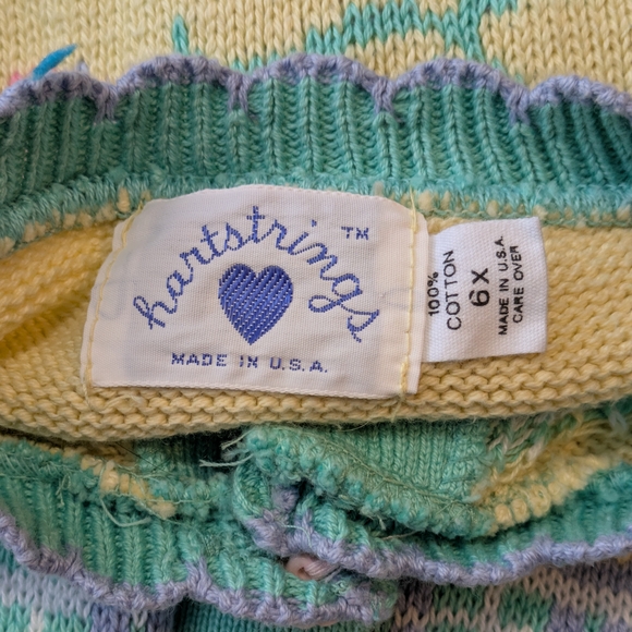 Vintage Hartstrings Knit Cardigan | Pastel Bear, Rose & Vine Motif Sweater | - Picture 4 of 4